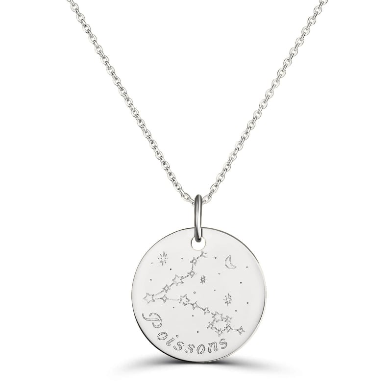 Collier astro médaille gravée Poissons, argent