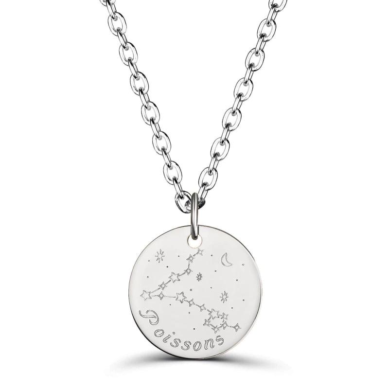 Collier astro homme médaille gravée Poissons, argent