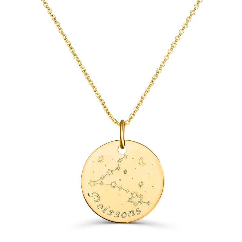 Collier astro médaille gravée Poissons, plaqué or