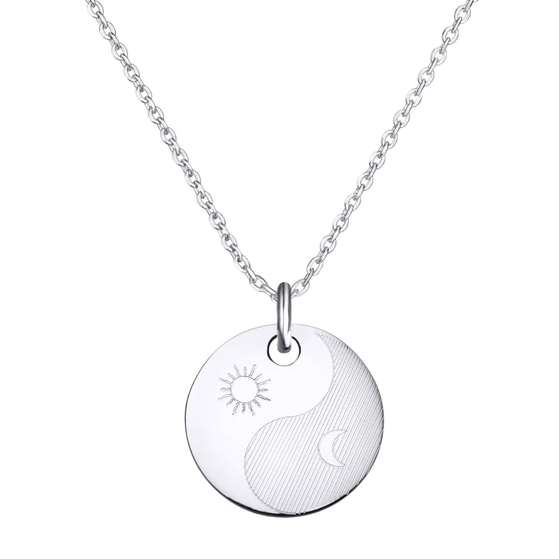 Collier gravé dessin Yin Yang, argent