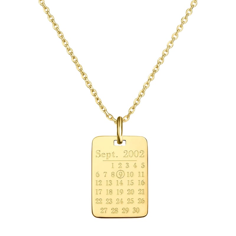 Collier calendrier personnalisé avec date gravée, plaqué or