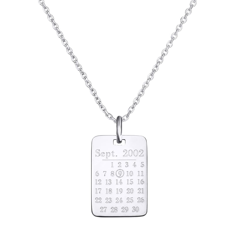 Collier calendrier personnalisé avec date gravée, argent