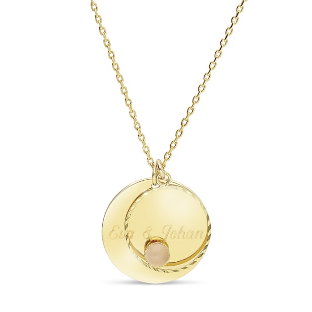 Packshot du Collier médaille 20 mm Plaqué Or personnalisée et pendentif cercle avec pierre rose Packshot du Collier médaille 20 mm Plaqué Or personnalisée et pendentif cercle avec pierre rose
