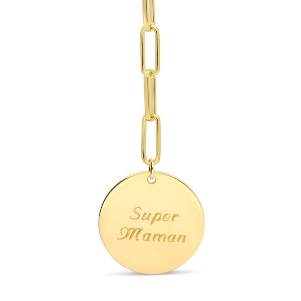 Packshot du Collier grande maille et médaille personnalisée 20 mm en Plaqué Or