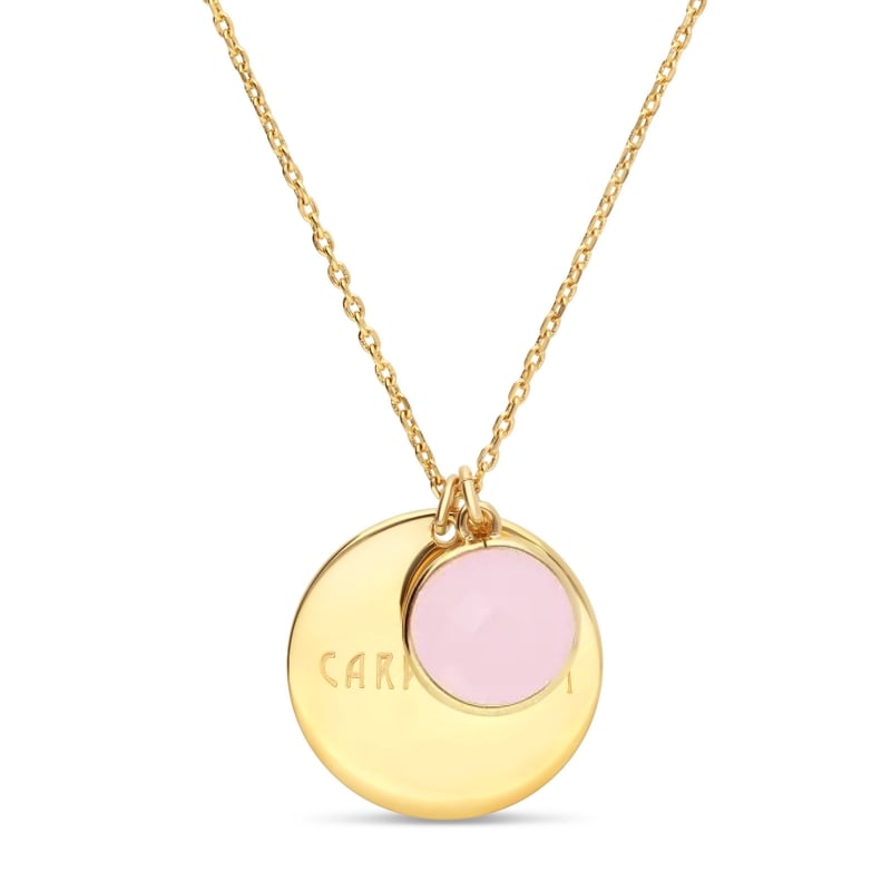 Packshot du collier personnalisé médaille Plaqué Or et pierre rose
