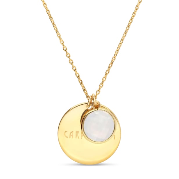 Packshot du collier personnalisé médaille Plaqué Or et pierre vert transparente Packshot du collier personnalisé médaille Plaqué Or et pierre vert transparente