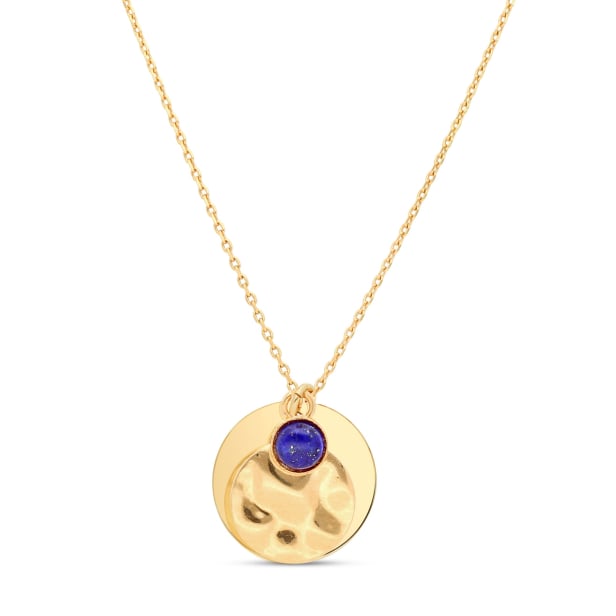 Collier petite médaille et son pendentif martelé et pierre bleue