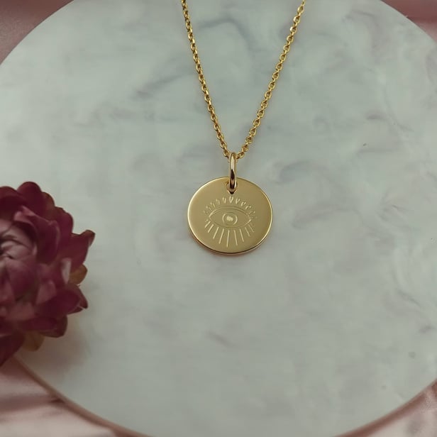 Collier personnalisé dessin Oeil de protection, plaqué or