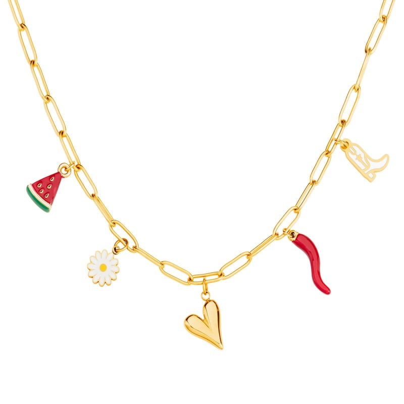 Collier charms personnalisable chaîne trombone, acier inoxydable