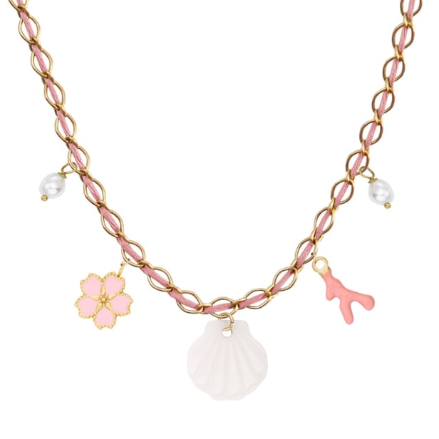 Collier charms personnalisé chaîne dorée et cordon rose, acier inoxydable
