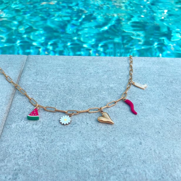 Collier charms personnalisable chaîne trombone, acier inoxydable