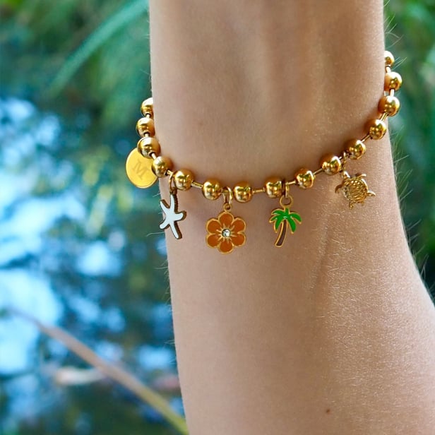 Bracelet charms personnalisé chaîne boules, acier inoxydable