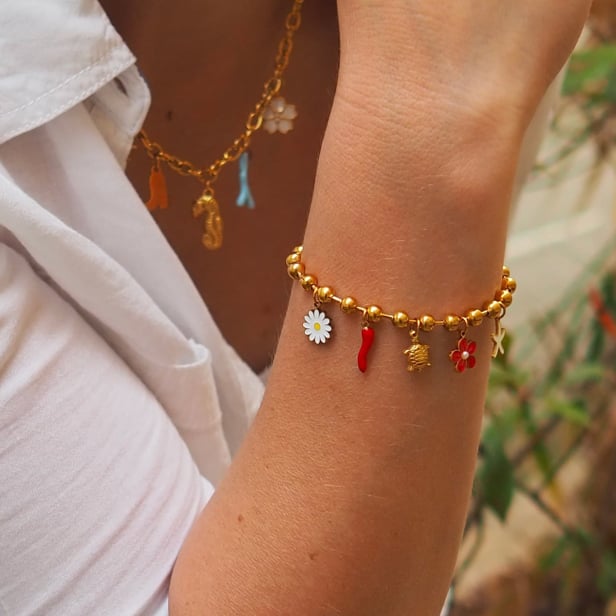 Bracelet charms personnalisé chaîne boules, acier inoxydable