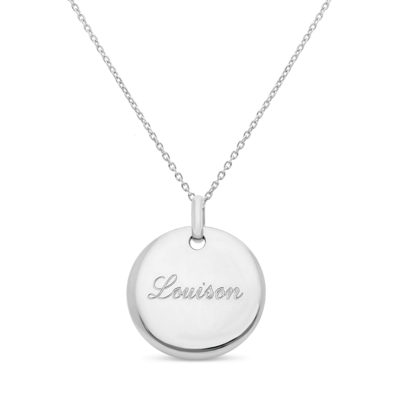 Packshot du collier personnalisé grande médaille bombée 20 mm Argent