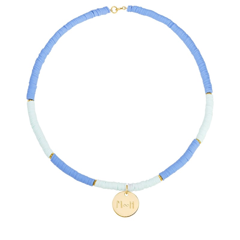 Collier personnalisé bicolore perles Heishi et médaille à graver, plaqué or