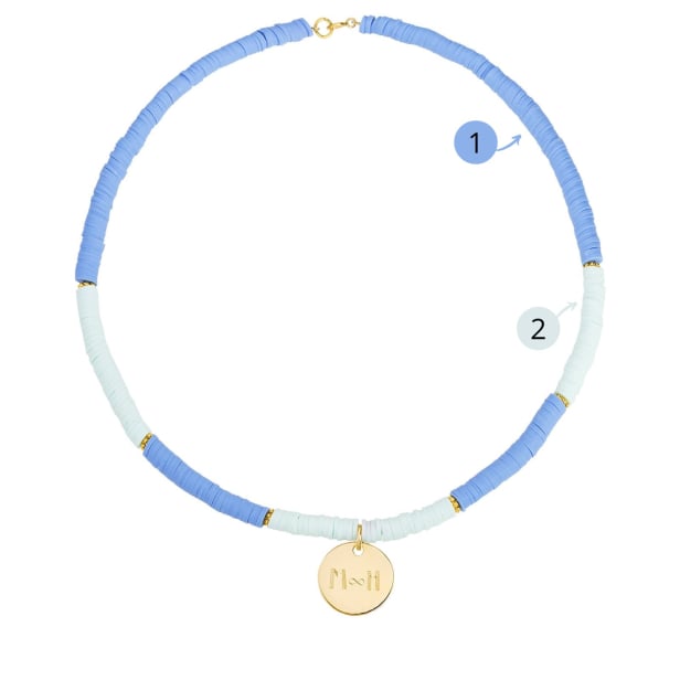 Collier personnalisé bicolore perles Heishi et médaille à graver, plaqué or