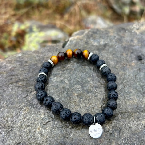 Bracelet homme personnalisé perles effet lave et perles marron