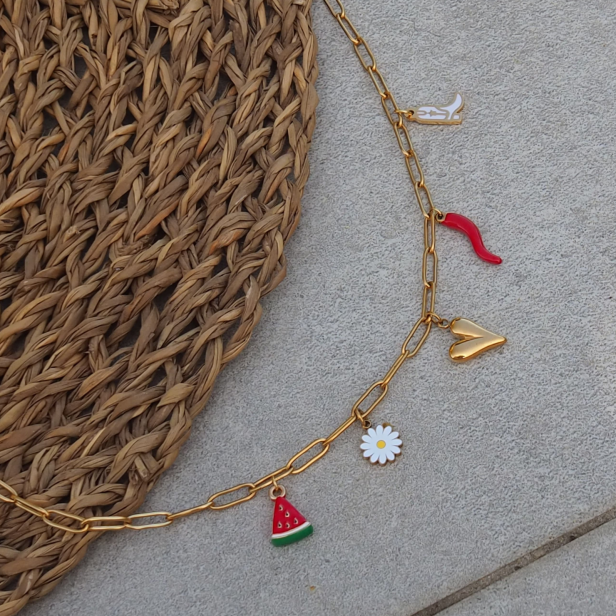 Collier charms personnalisable chaîne trombone, acier inoxydable