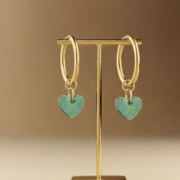 Boucles d’oreilles coeur en résine, acier inoxydable