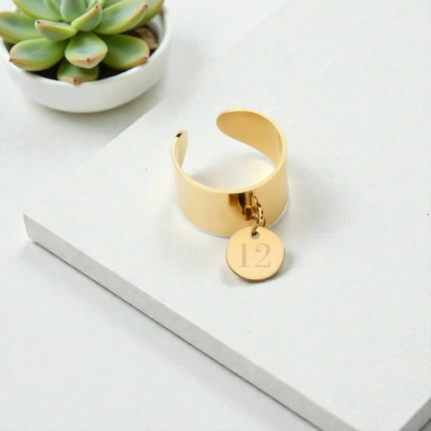 Bague ajustable avec charm personnalisé, acier inoxydable