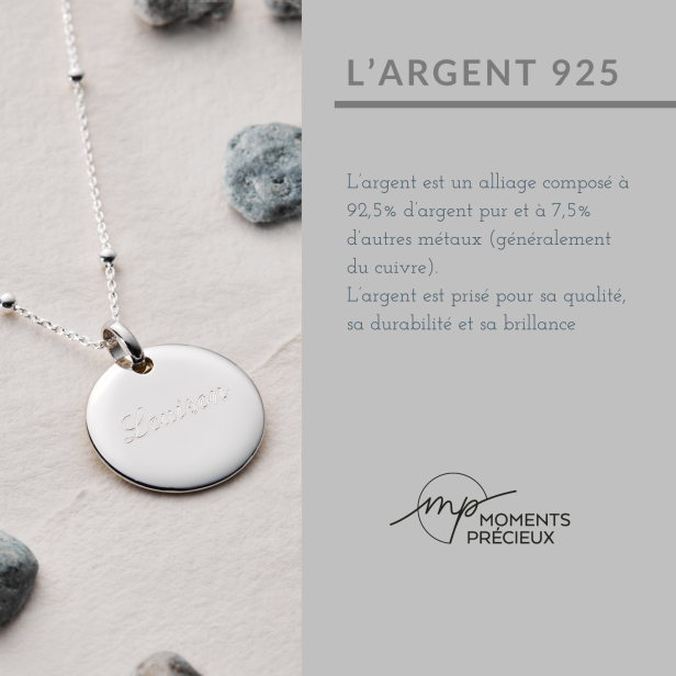 Collier calendrier personnalisé avec date gravée, argent