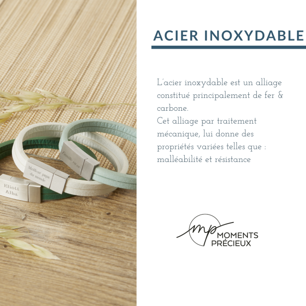 Bracelet enfant personnalisé en cuir plat noir, double tour avec boucle argentée