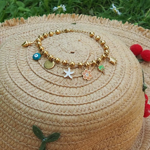 Bracelet charms personnalisé chaîne boules, acier inoxydable