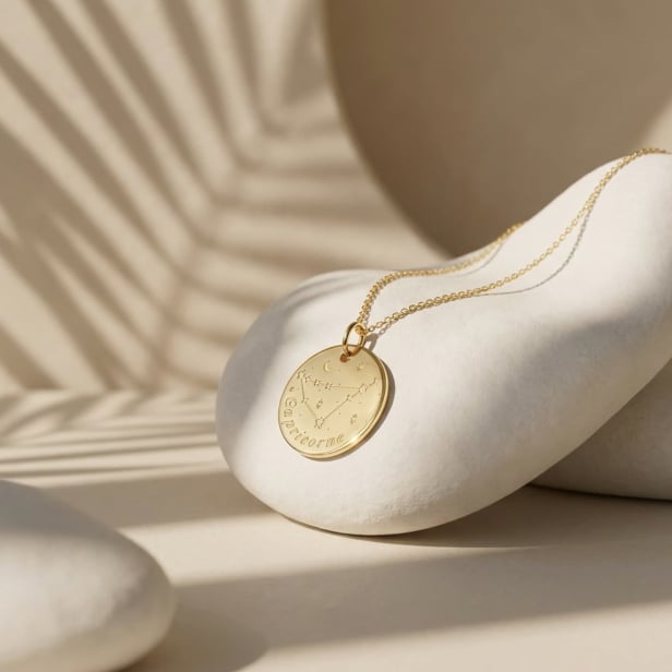 Collier astro médaille gravée Capricorne, plaqué or