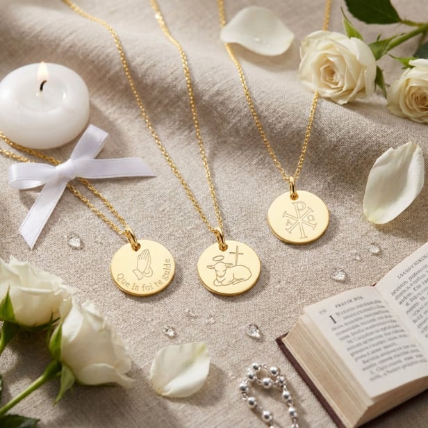 Collier enfant personnalisé baptême dessin Agneau, plaqué or