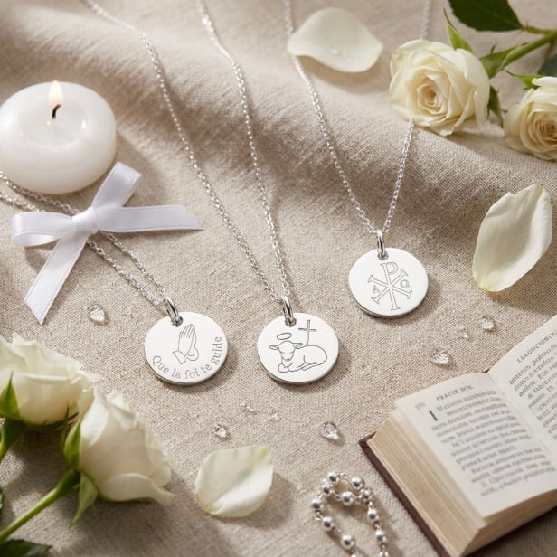 Collier enfant personnalisé baptême dessin Chrisme, Argent