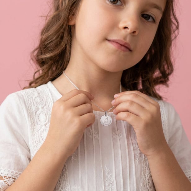 Collier enfant personnalisé baptême dessin prière, Argent