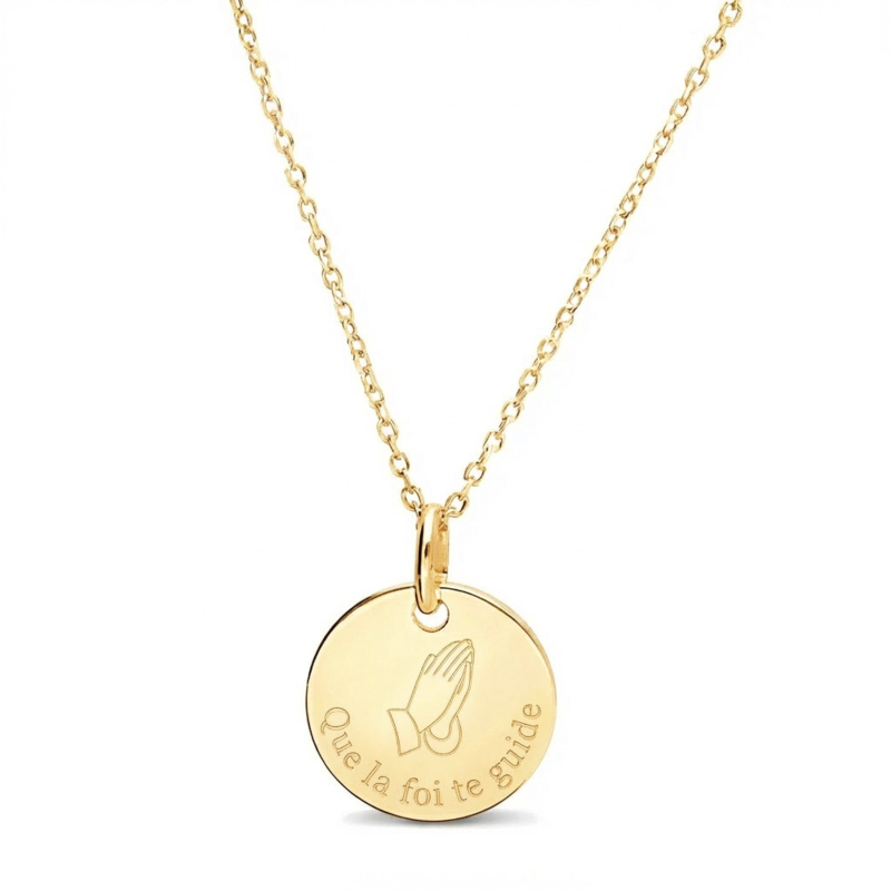 Collier enfant personnalisé baptême dessin Prière, plaqué or