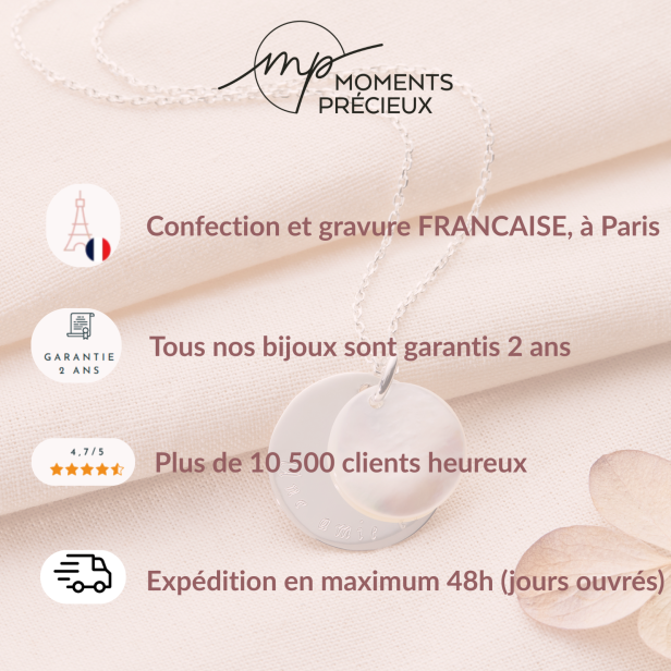 Collier personnalisé médaille et pierre turquoise, plaqué or