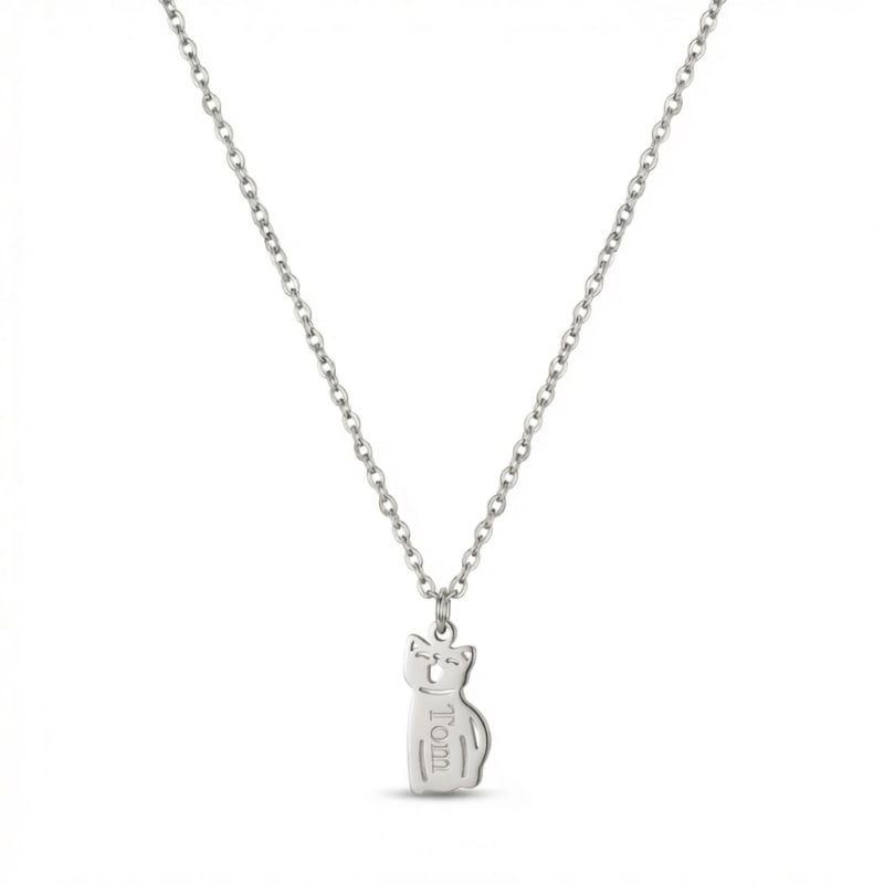 Collier Chat Acier Inoxydable
