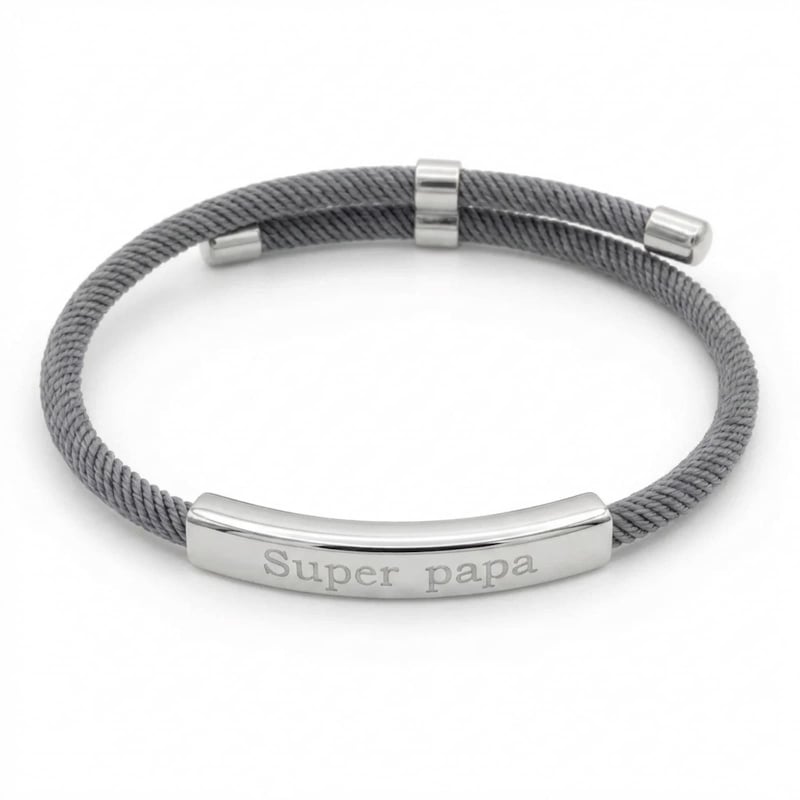Bracelet homme cordon et plaque acier