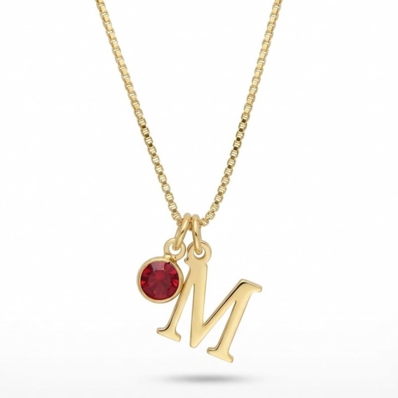 Collier charm initiale avec pierre, acier inoxydable