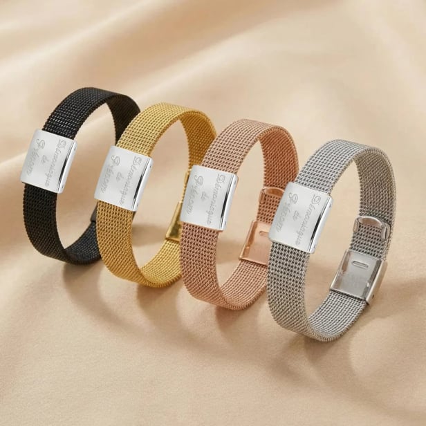 Bracelet  en Acier Noir, Argenté ou Doré avec Plaque Argentée