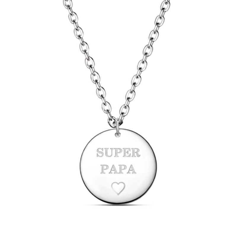Collier Homme Gravé Acier – Médaille Ronde bombée