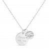 Collier personnalisé médaille gravée 15 mm et médaille martelée 10 mm en Argent