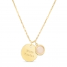 Packshot du Collier personnalisé médaille martelée 15 mm Plaqué Or et pierre fine rose