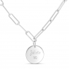 Collier personnalisé Argent maille trombone et médaille 15 mm