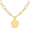 Collier personnalisé Plaqué Or maille trombone arrondie et médaille martelée 15 mm