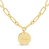 Collier personnalisé Plaqué Or maille trombone arrondie et médaille martelée 15 mm