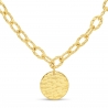 Collier personnalisé Plaqué Or maille arrondie et médaille martelée 15 mm