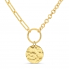 Collier personnalisé Plaqué Or chaîne 2 mailles et médaille martelée 15 mm
