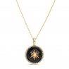 Collier médaillon noir avec étoile 14 mm Plaqué Or