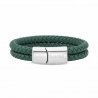 Bracelet homme personnalisé en cuir vert tressé, double tour avec boucle argentée