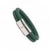 Bracelet homme personnalisé en cuir vert tressé, double tour avec boucle argentée