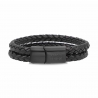 Bracelet homme personnalisé en cuir noir tressé, double tour avec boucle noire