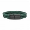 Bracelet homme personnalisé en cuir vert tressé, double tour avec boucle noire